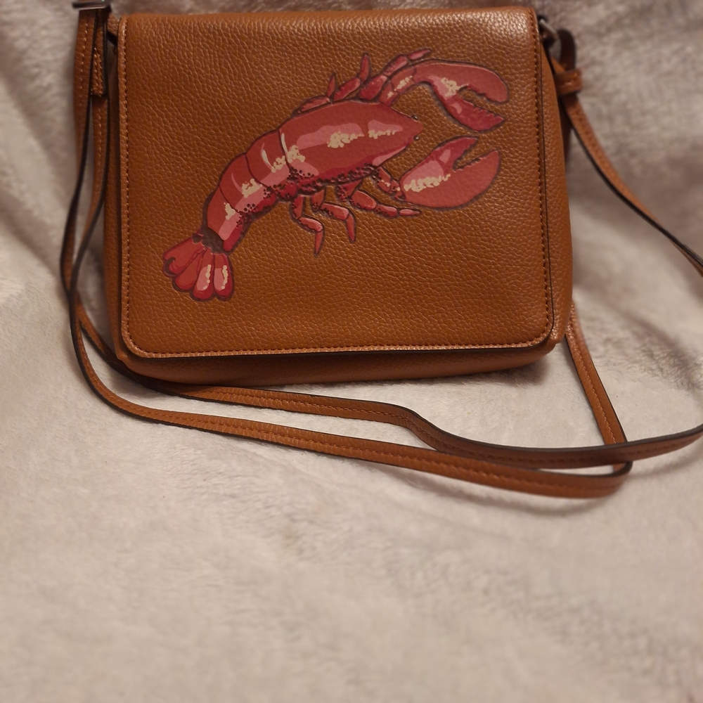 Vera Bradley Faux Leather Small Flap Crossbody Bag Lobster On Rosted Pecan